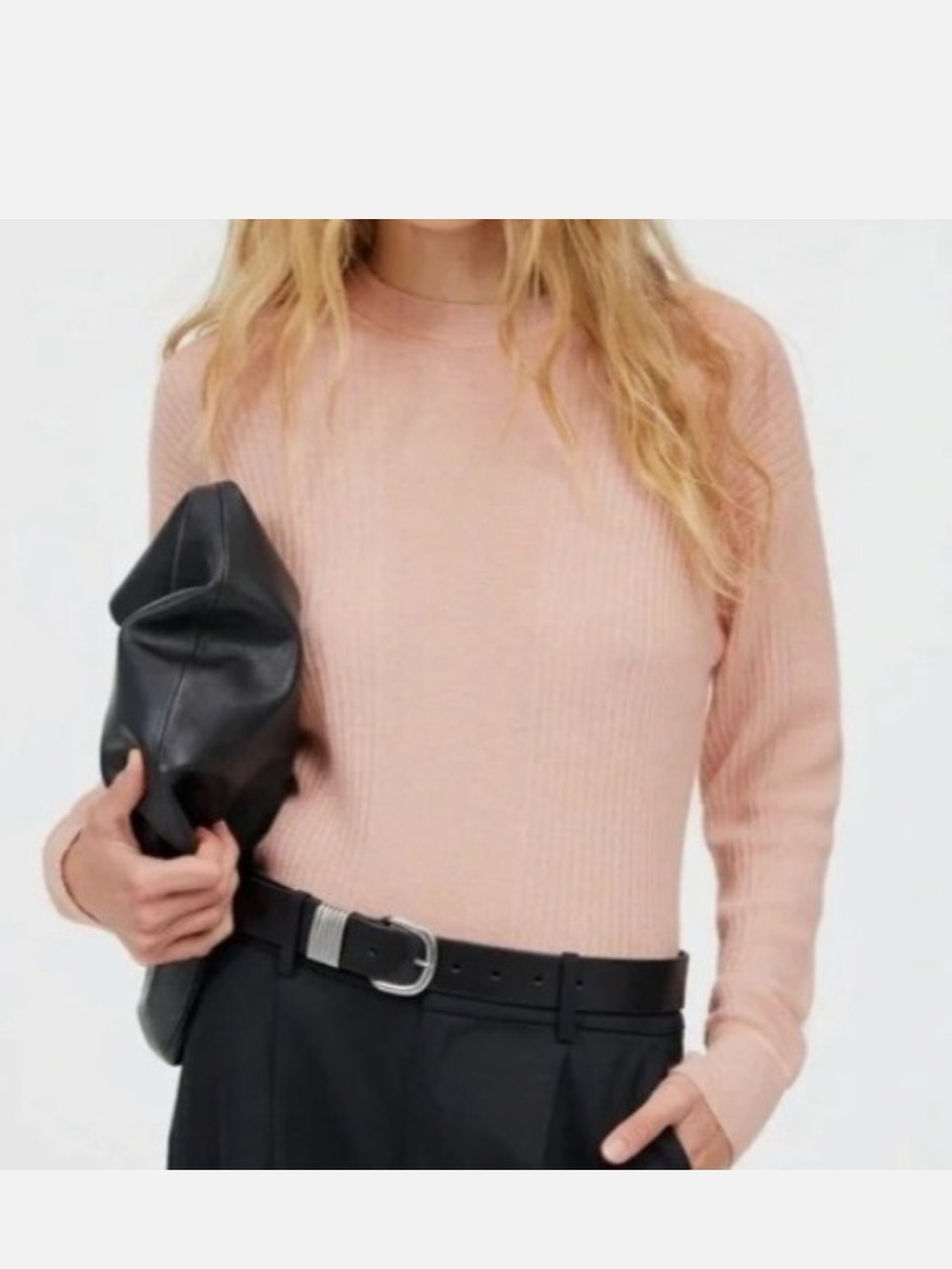 Alpaca Women’s Lightweight Ribbed Crewneck Sweater in Blush